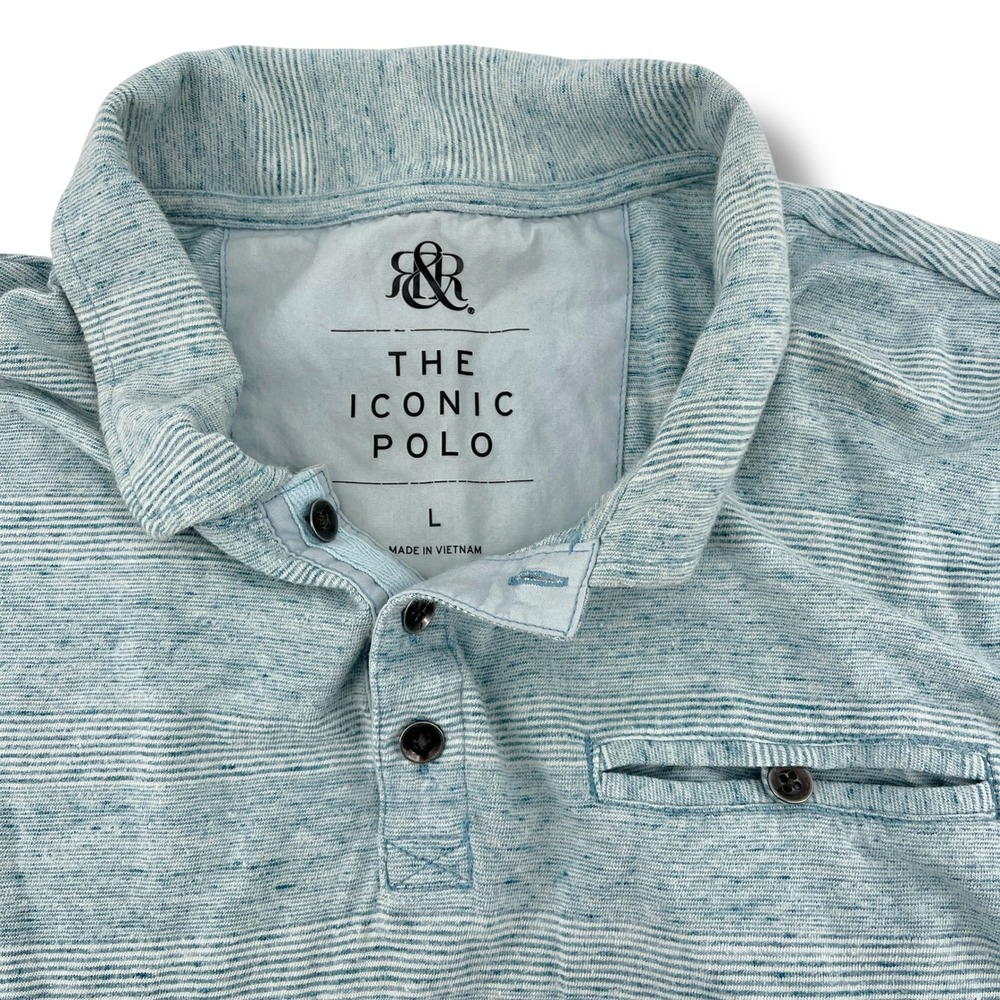 Rock & Republic The Iconic Polo Shirt Mens Size L Blue Green Stripe Short Sleeve